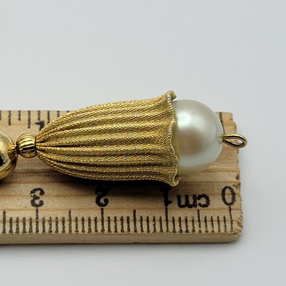 Vtg. Gold Tone Fancy Wheat Link Chain White Faux Pearl Drop Pendant Necklace 22" - Picture 7 of 7